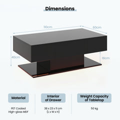 LED Coffee Table with 2 Drawers and Remote Control-Black