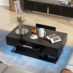 LED Coffee Table with 2 Drawers and Remote Control-Black
