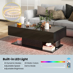 LED Coffee Table with 2 Drawers and Remote Control-Black