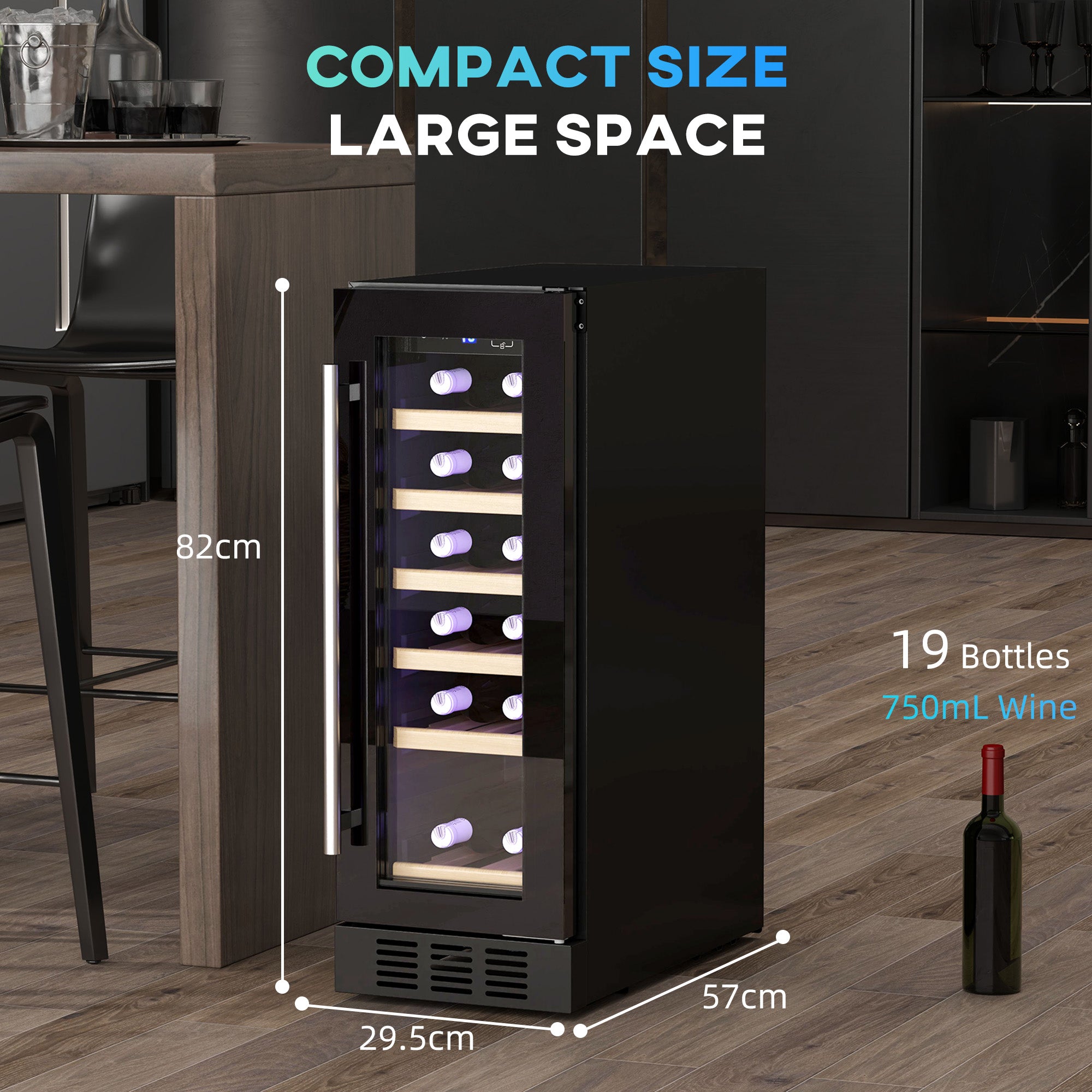 HOMCOM 19 Bottle 5-18√¢‚Äû∆í Wooden Rack Wine Fridge - Black