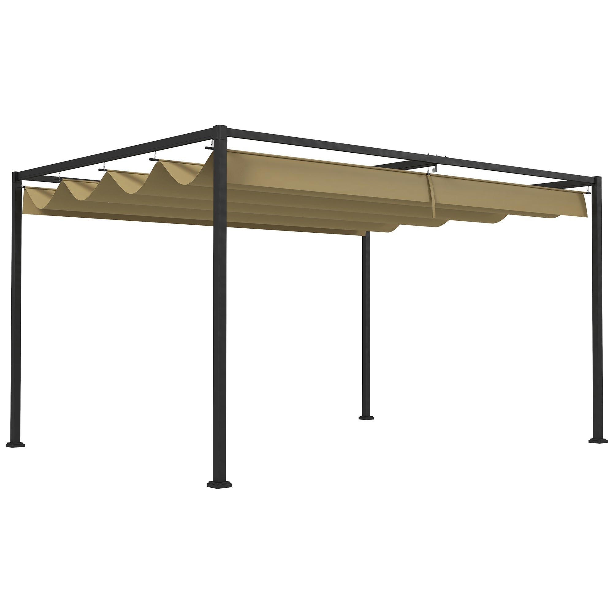 Outsunny 4 x 3(m) Metal Pergola with Retractable Roof, Garden Gazebo Canopy Shelter for Outdoor, Patio, Khaki