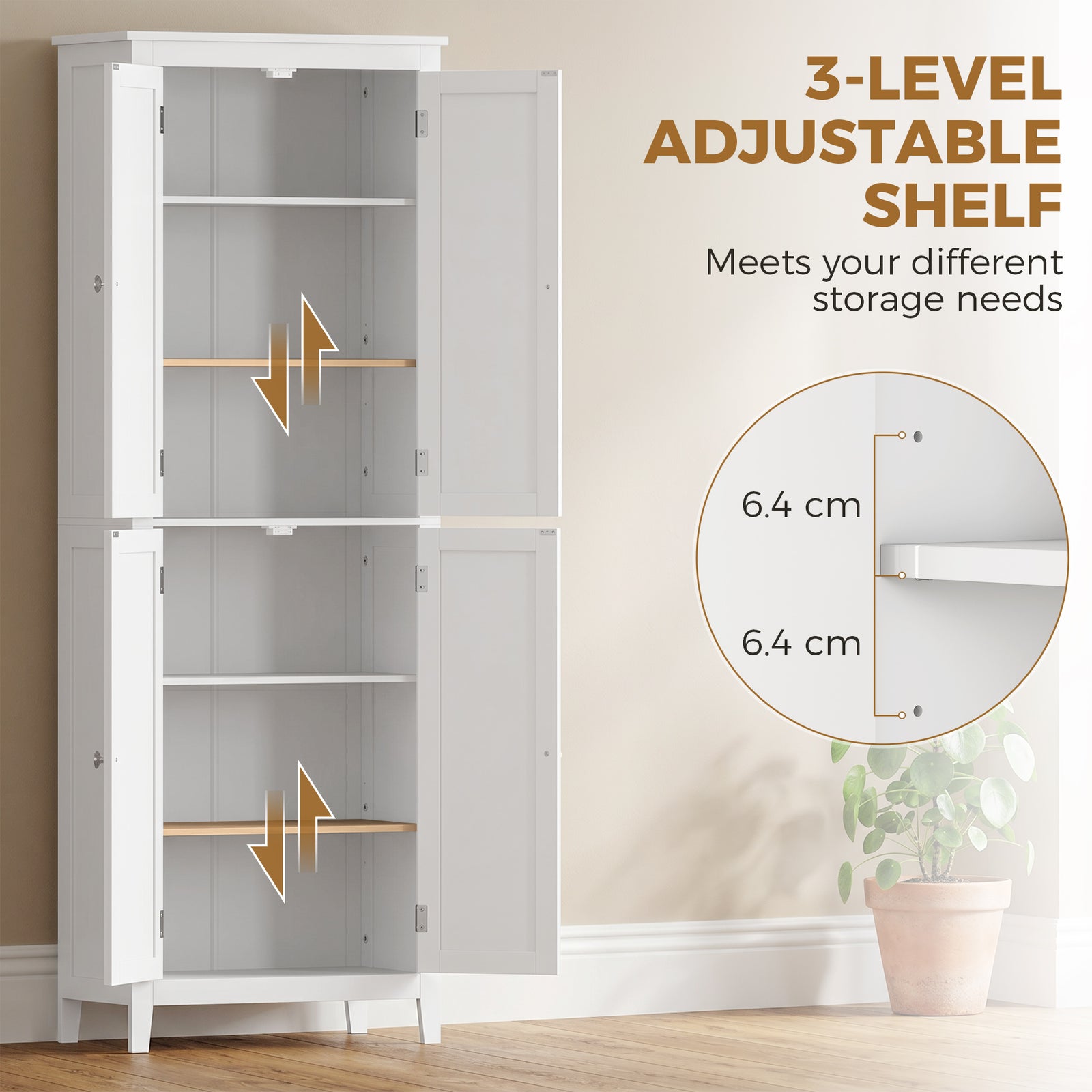 HOMCOM 170 cm Tall Bathroom Storage Cabinet, Freestanding Narrow Bathroom Cabinet with Adjustable Shelves for Laundry Room