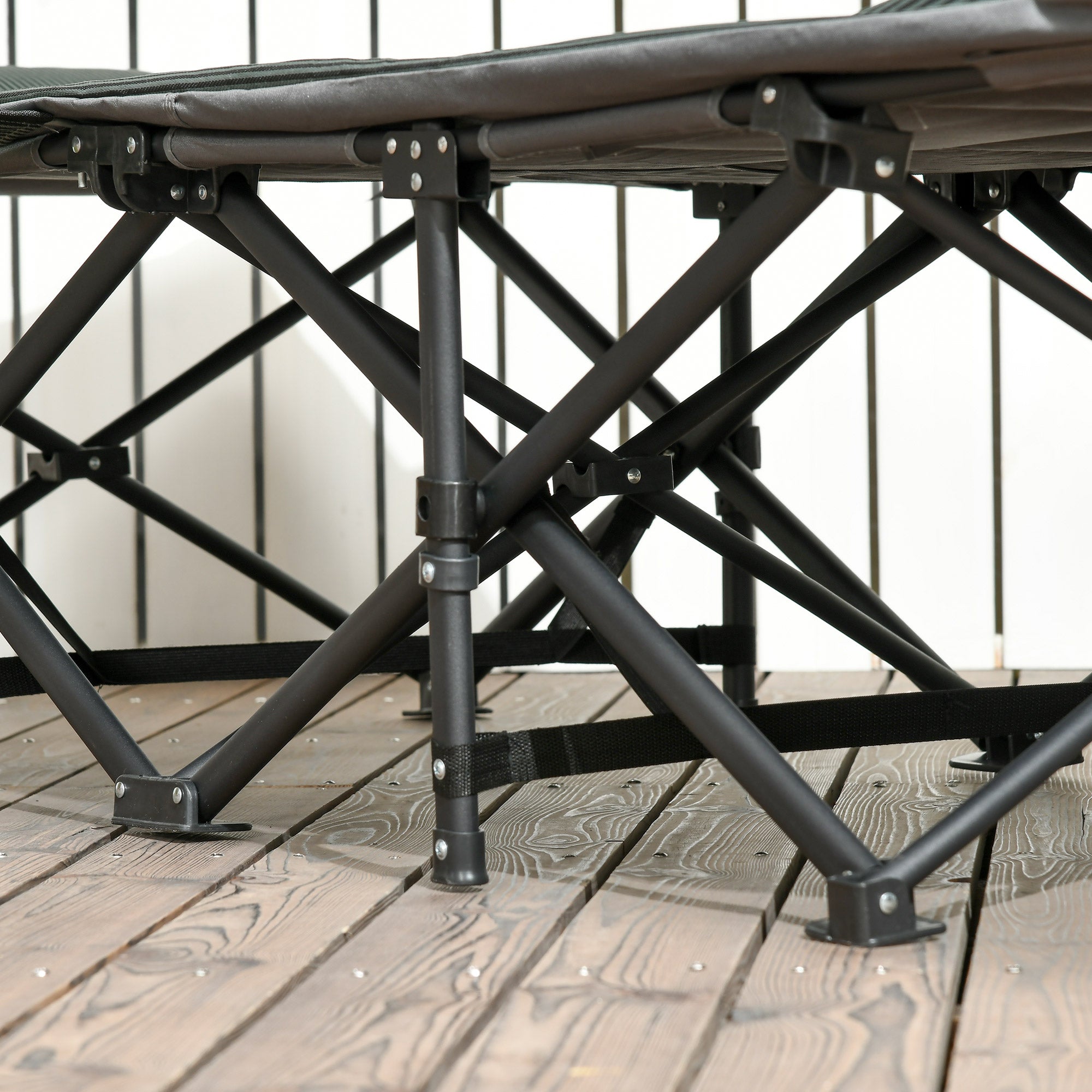 Outsunny Foldable Camp Bed, Padded Patio Camping Bed with Carry Bag, Magazine Bag and Cup Holder for Outdoor, Garden, Grey