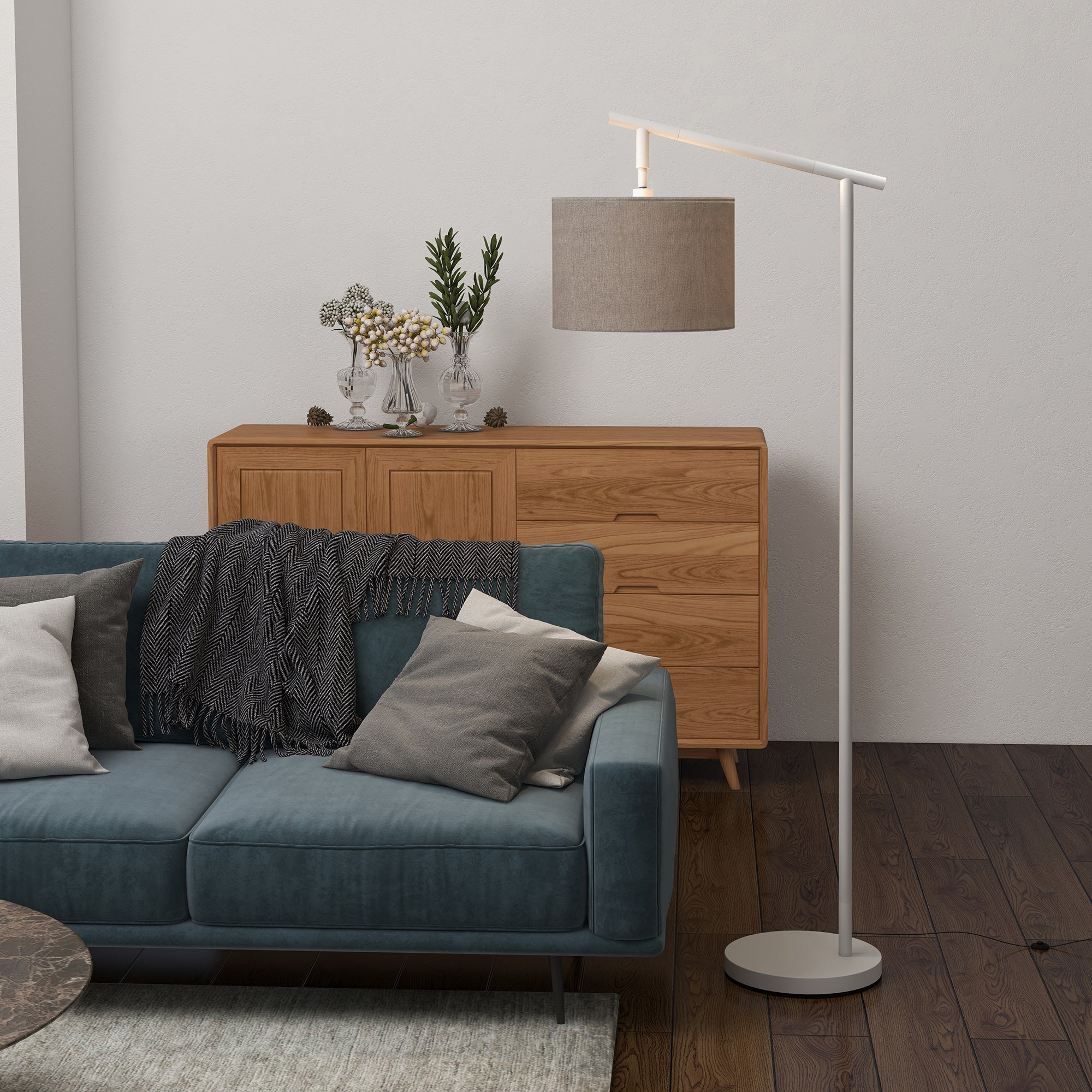 HOMCOM Metal Frame Floor Lamp with 350 Degree Rotating Lampshade, for Living Room and Bedroom, LED Bulb Included, Grey