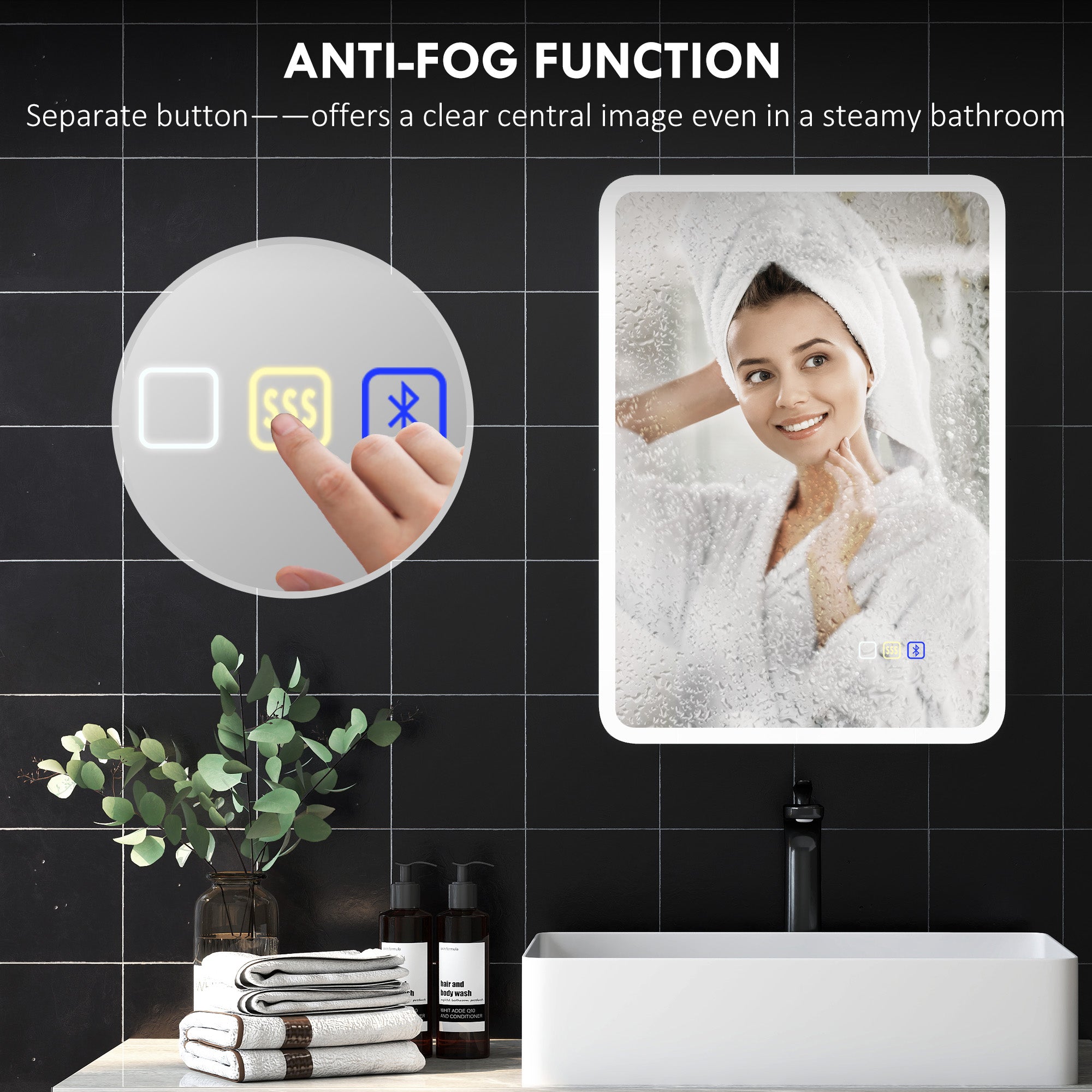HOMCOM 70 x 50cm LED Bathroom Mirror, with Bluetooth - Silver Tone