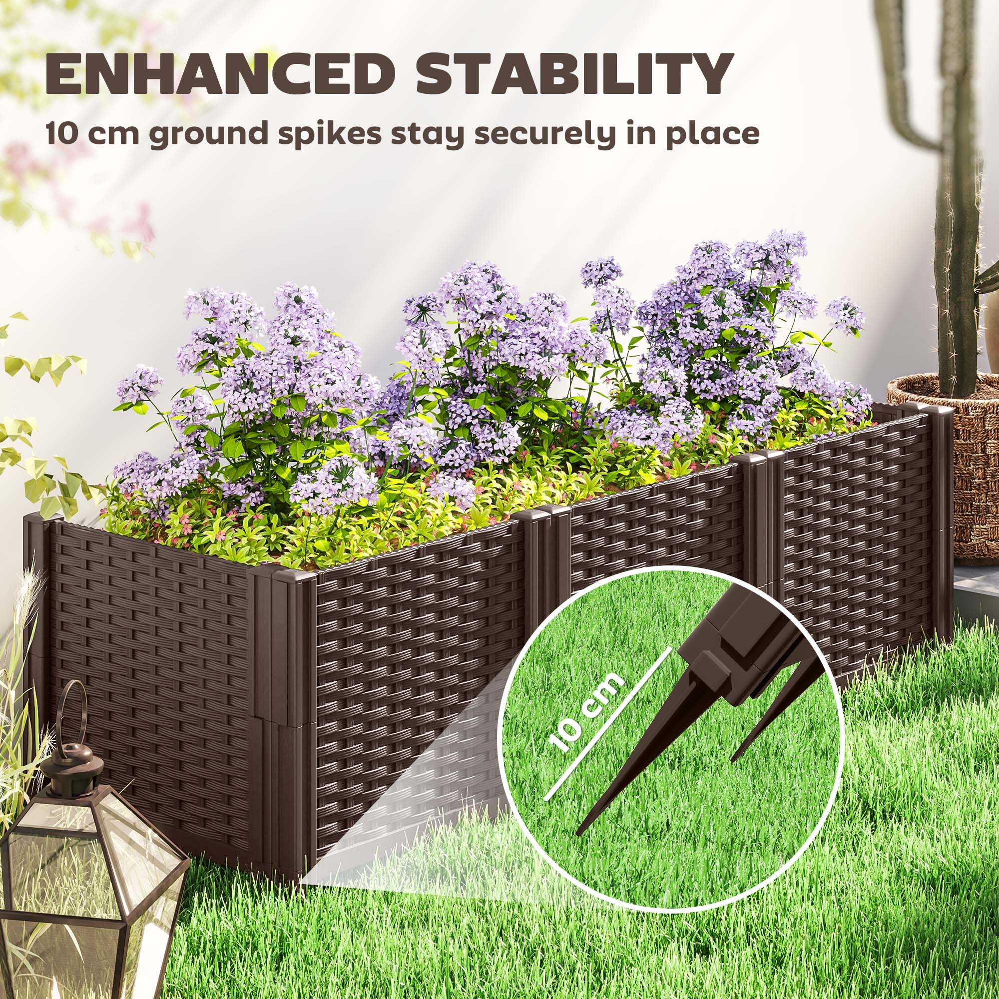 Outsunny Plastic Raised Garden Bed, Modular Planter Box Kit, Garden Fence Edging Border for Flowers, Vegetables, Herbs, Brown