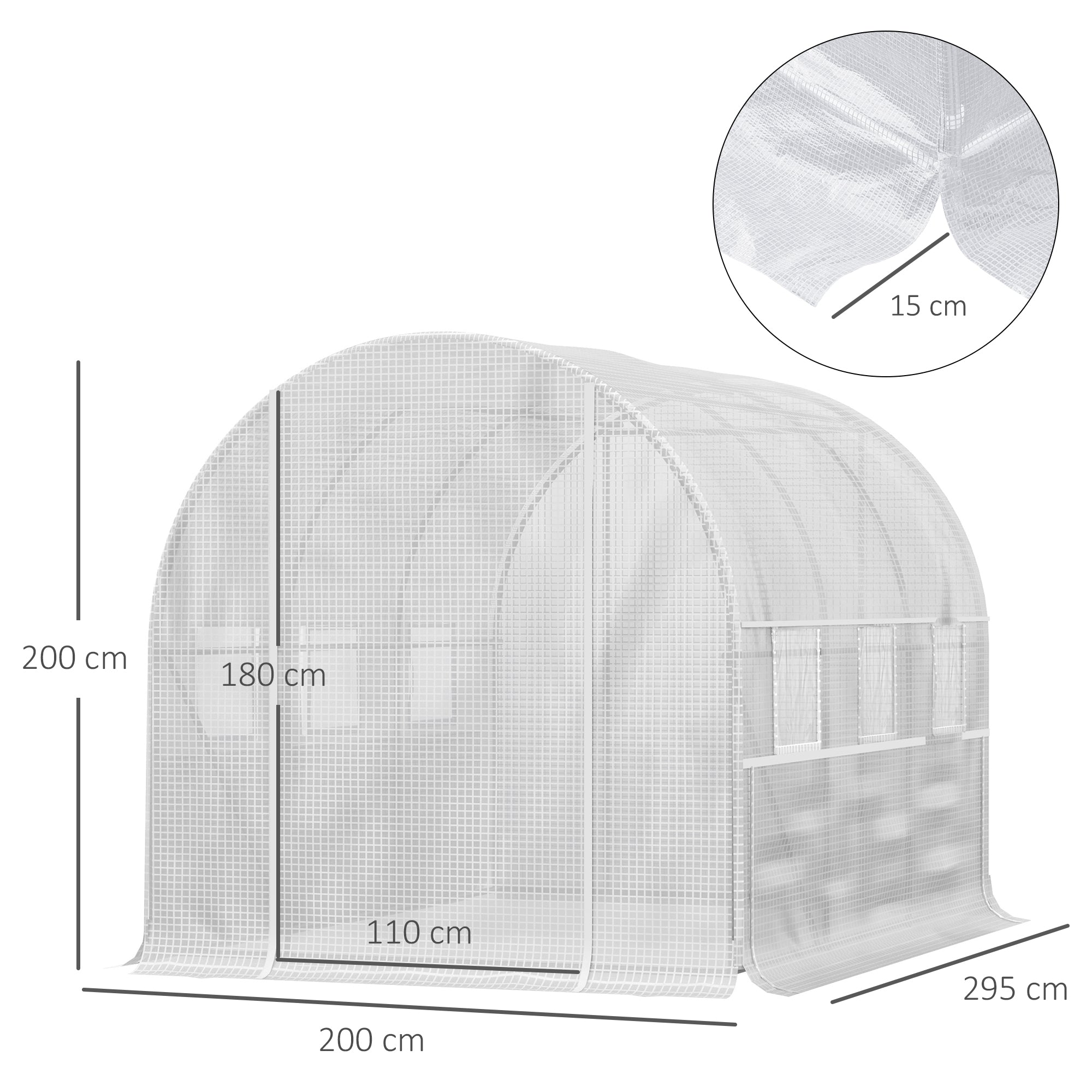 Outsunny Walk-in Polytunnel Greenhouse Green House with Roll-up Sidewalls, UV-resistant PE Cover, 3 x 2 x 2m, White