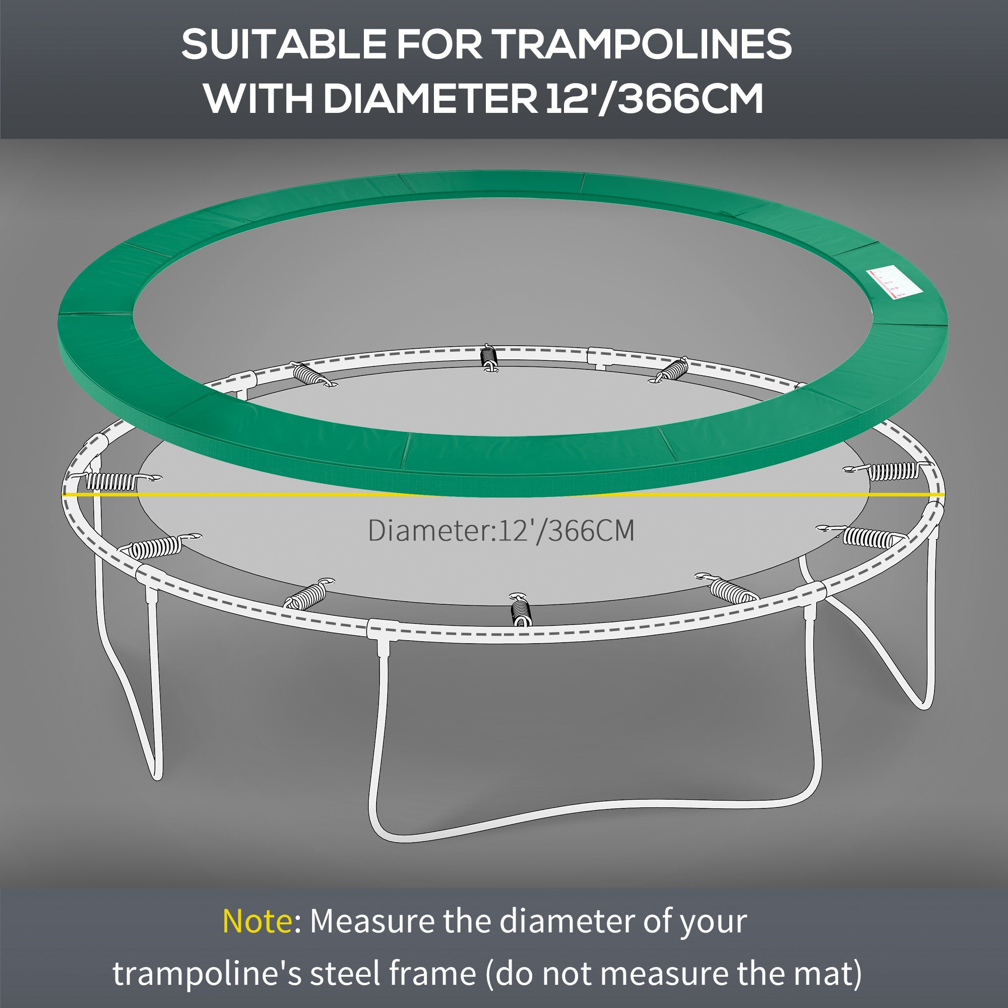 HOMCOM 12FT Replacement Trampoline Pad Thick Foam Safety Î¦366cm Spring Cover Bounce Padding - Green