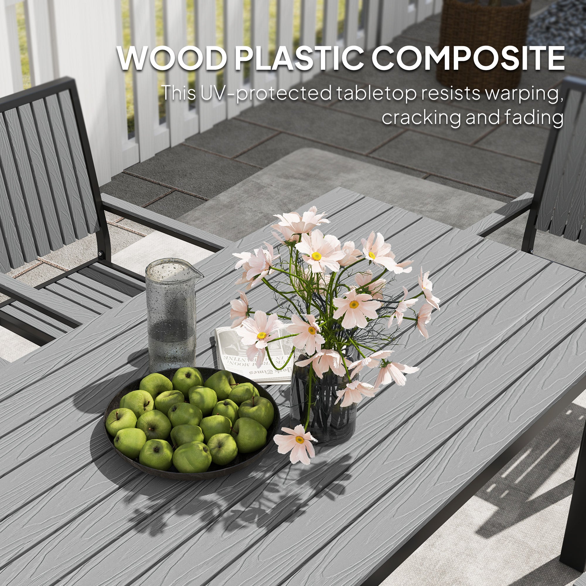 Outsunny 6 Seater Garden Dining Set with Stackable Chairs, Aluminium Frame, Rectangular Plastic Top, Garden Furniture Set, Outdoor Dining Table and Chairs for Patio, Balcony, Poolside, Grey