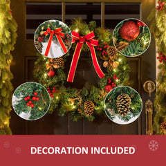 HOMCOM 60cm Pre-Lit Artificial Christmas Door Wreath Holly LED Decor Pine Cones Hanging Glittered Festival Indoor Decoration