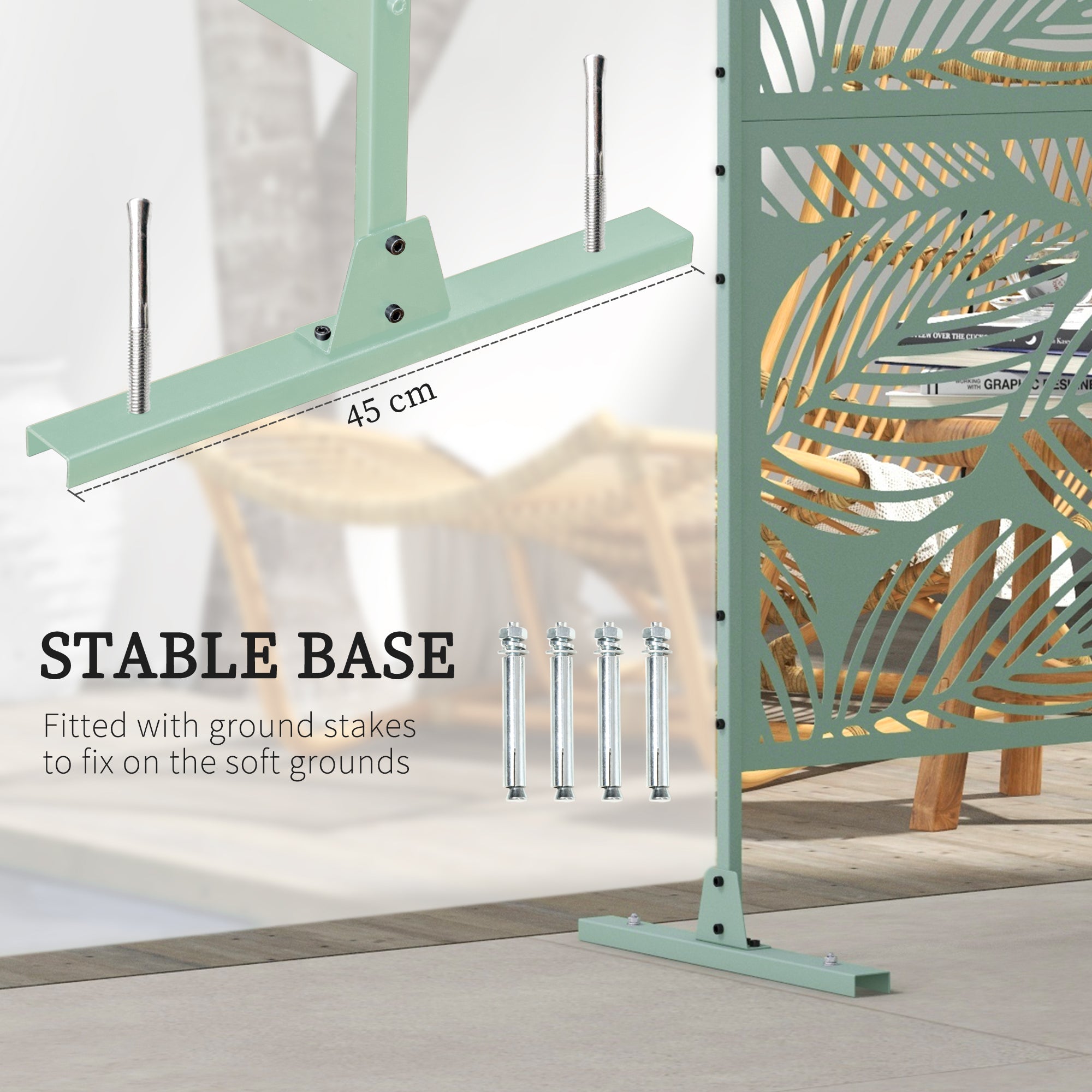 Outsunny Metal Decorative Privacy Screen Outdoor Divider, Green Leaf