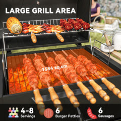 Outsunny Charcoal BBQ Grill with Height Adjustable Charcoal Pan, Barbecue Smoker with Warming Rack, 3 Shelves, Temperature Gauge, Wheels, Bottle Opener for Outdoor Cooking Garden Party