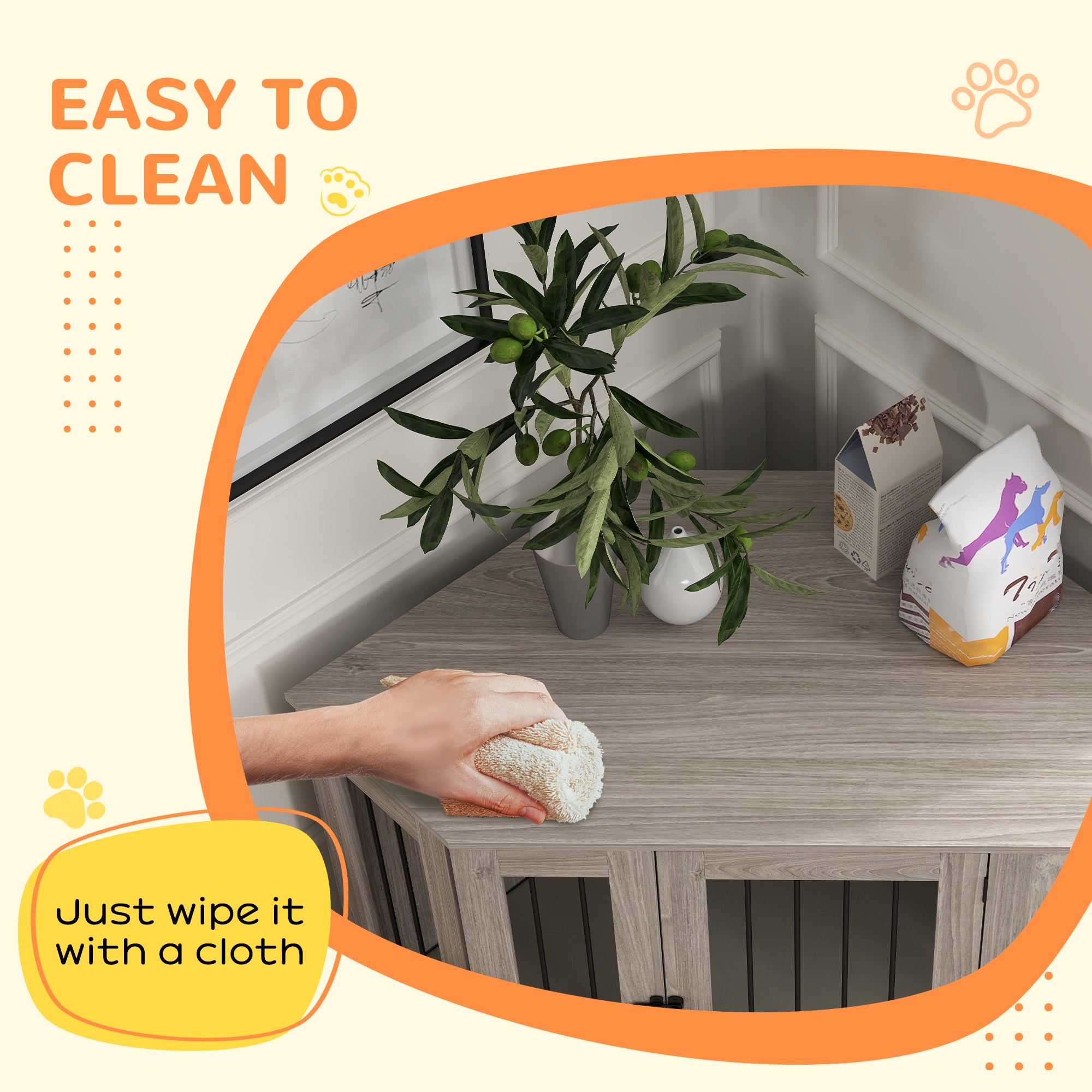 PawHut Dog Crate Furniture Side Table, with Cushion, 122 x 61 x 71cm - Walnut Brown