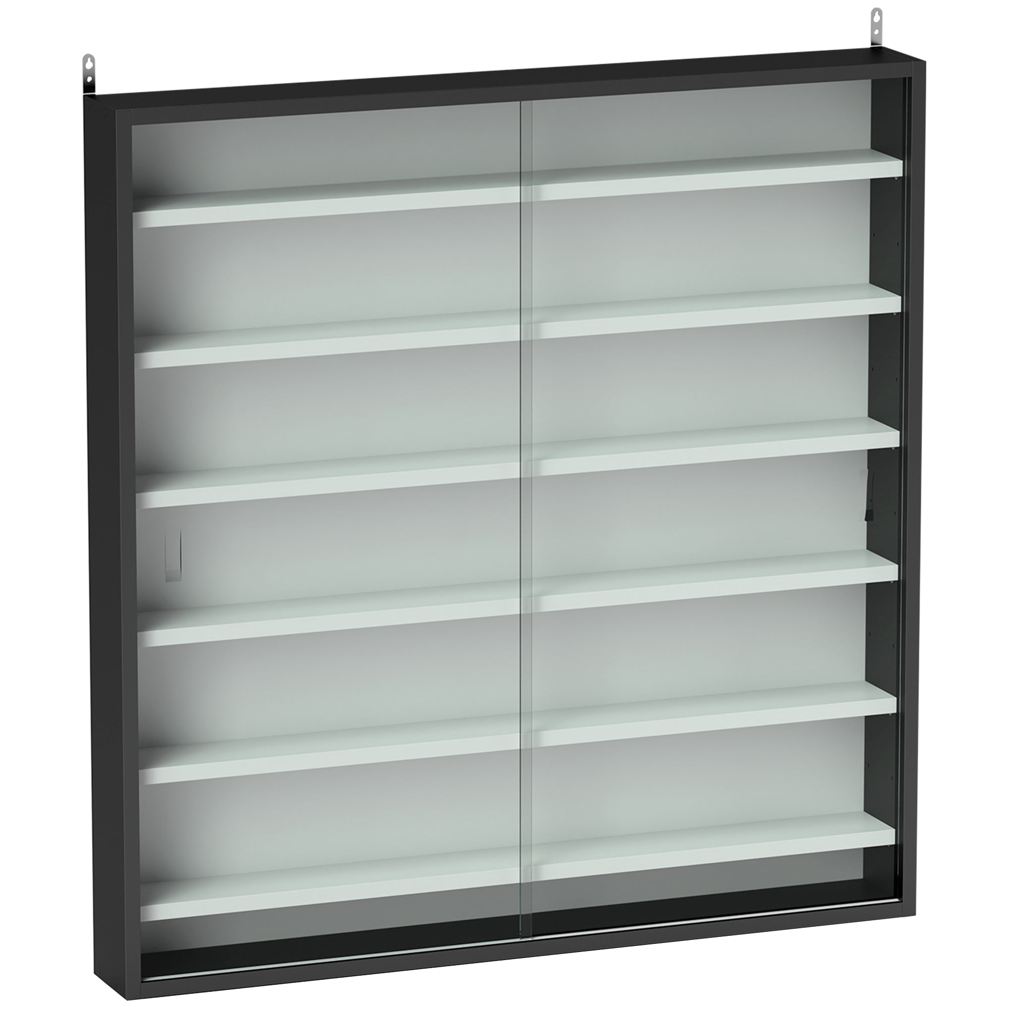 HOMCOM Six Shelf Display Cabinet, with Glass Doors - Black and White