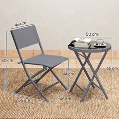 Outsunny 3 Pieces Outdoor Bistro Set, Glass Top Outdoor Table and 2 Folding Chairs with Protecting Feet, Grey