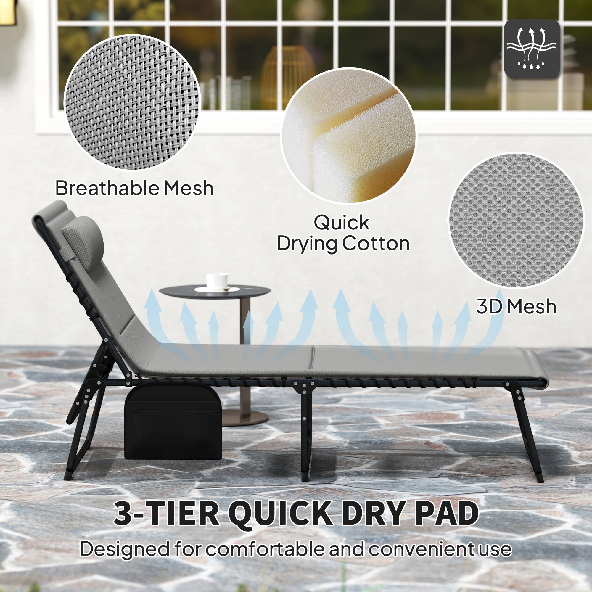 Outsunny Set of Two Reclining Sun Loungers - Light Grey