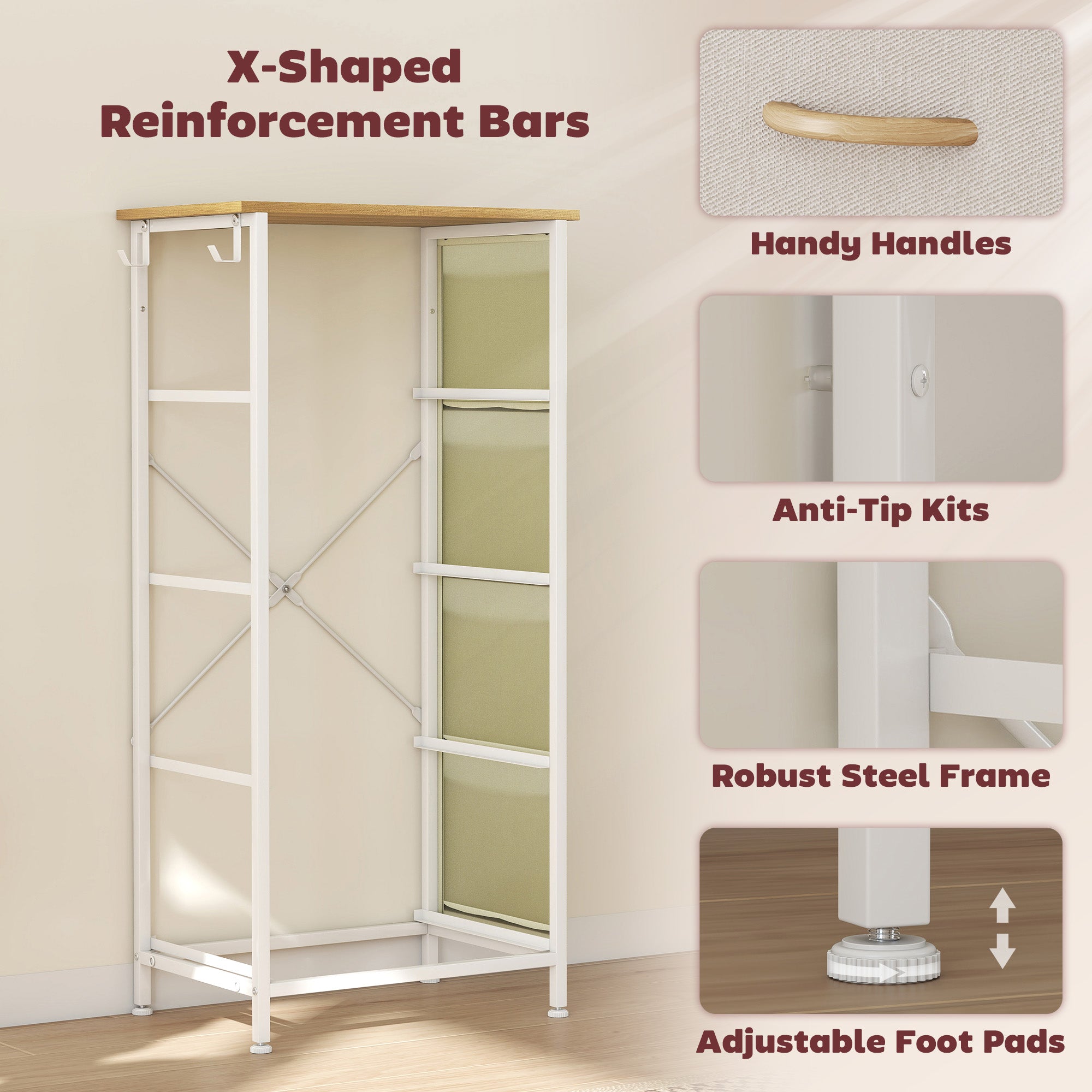 HOMCOM Chest of Four Fabric Drawers - Beige