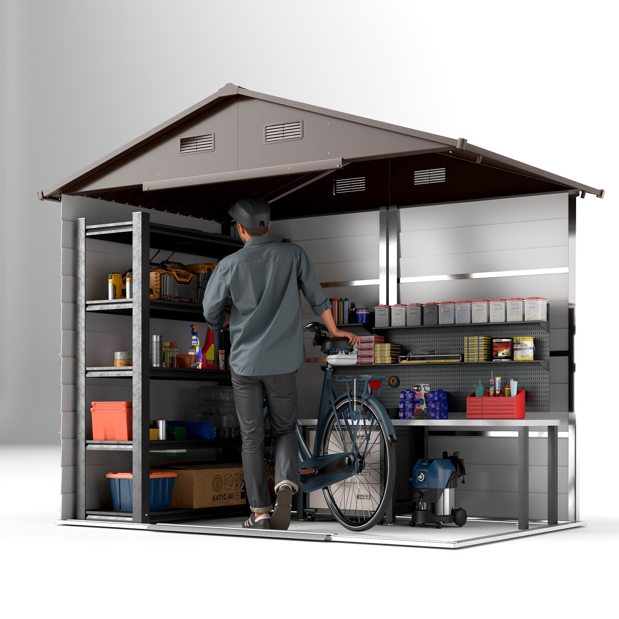 Outsunny 6 x 8ft Galvanised Steel Shed - Brown Wood-Effect