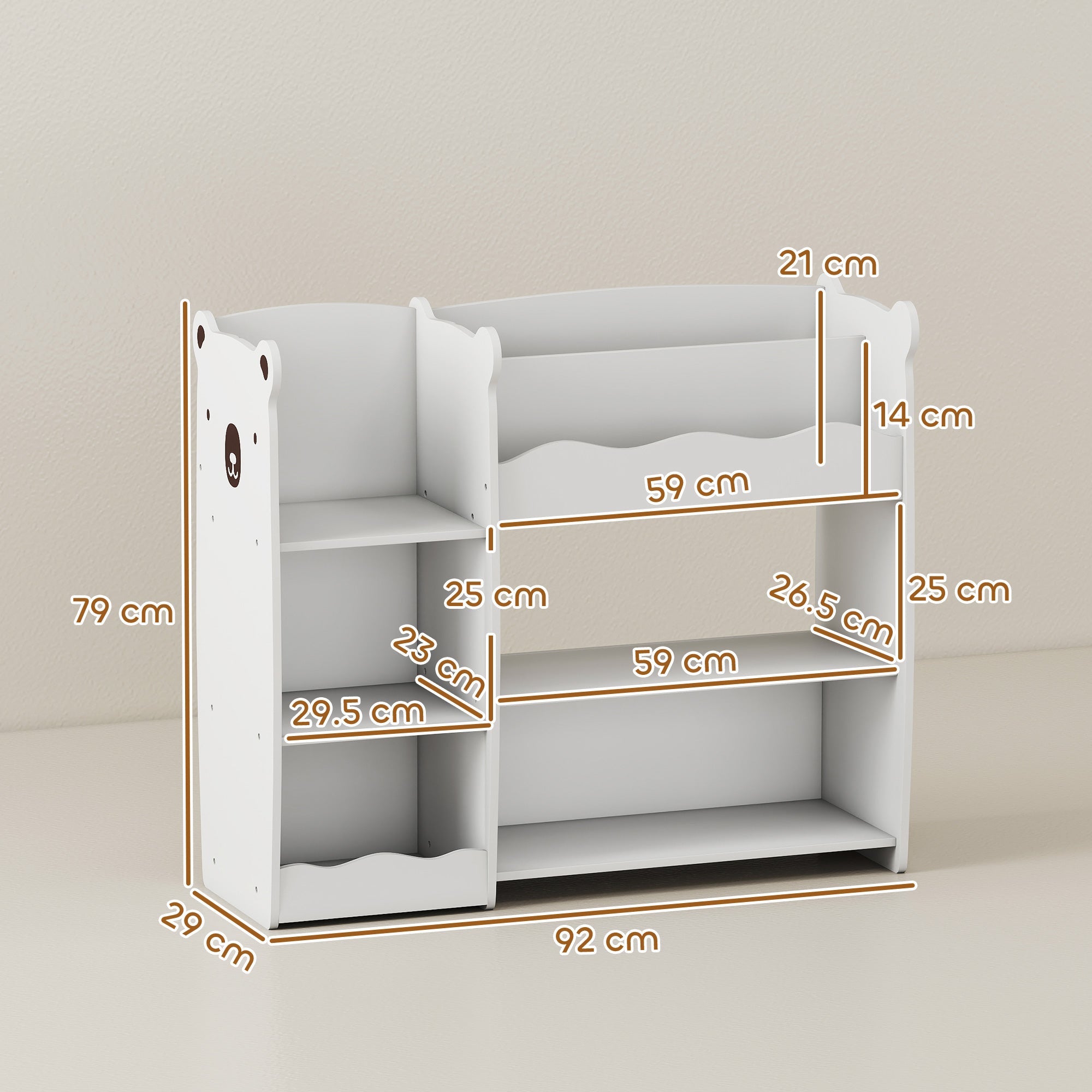 AIYAPLAY Kids Toy Storage Unit, Bear Design Kids Bookshelf and Toy Organiser, for Bedroom, Nursery, Playroom, White