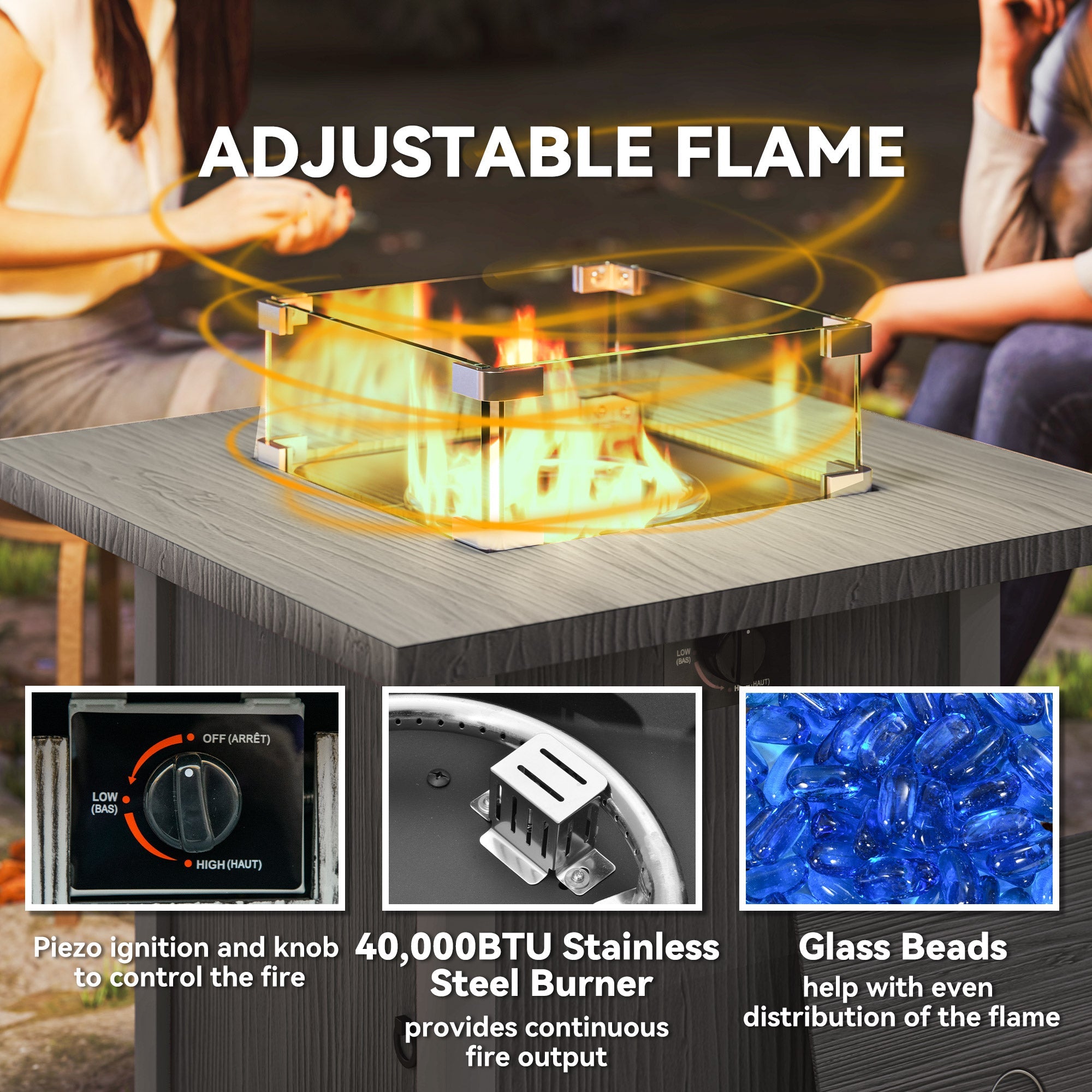 Outsunny 50,000 BTU Gas Fire Pit Table, with Cover - Dark Grey