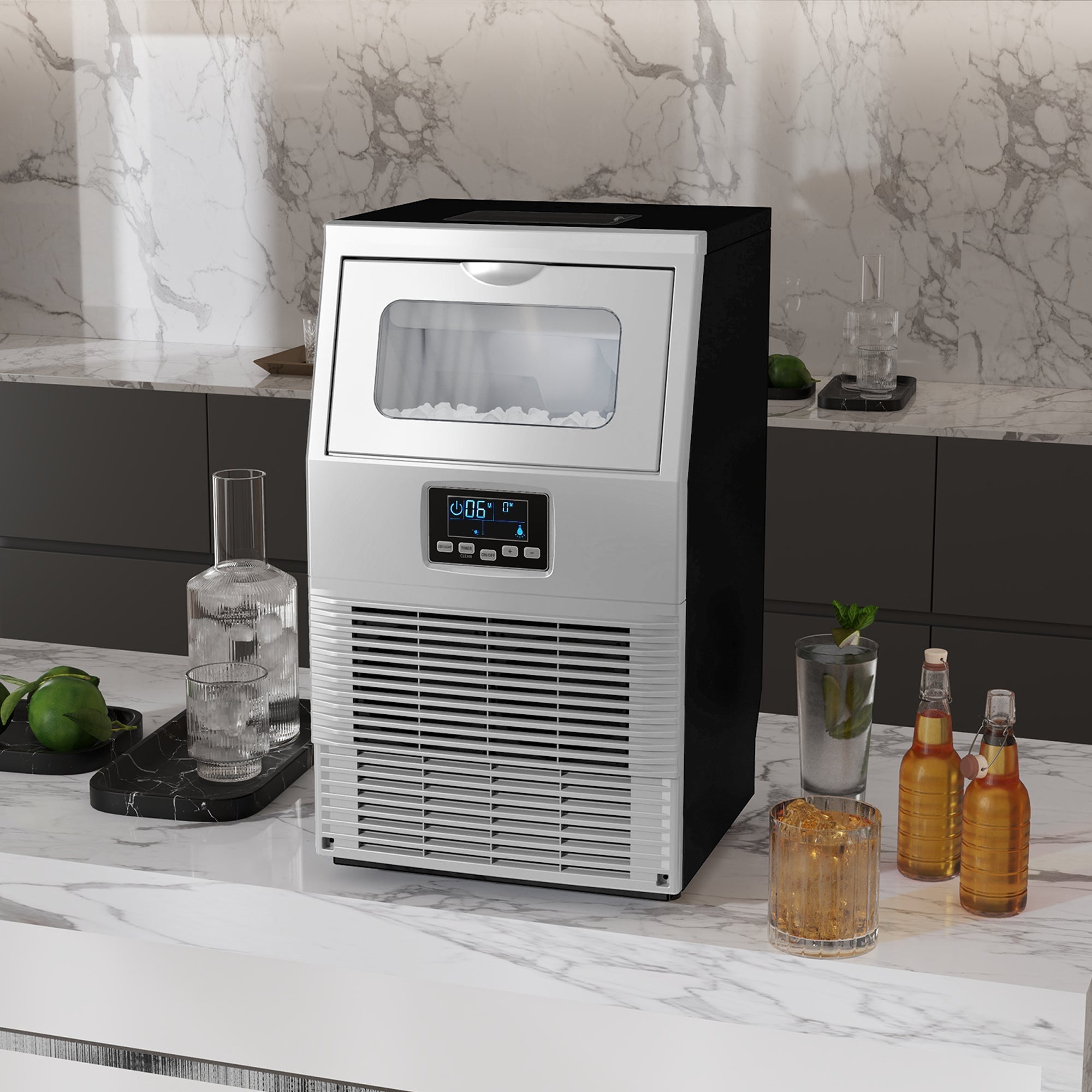 HOMCOM Commercial Ice Maker with 4kg Ice Storage - Silver Tone