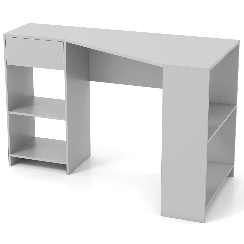 L-Shaped Computer Desk with storage and open shelves in grey
