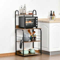 HOMCOM 4-Tier Baker's Rack, Microwave Stand with 4 Hooks, Kitchen Storage Unit for Spices, Pots and Pans, Rustic Brown