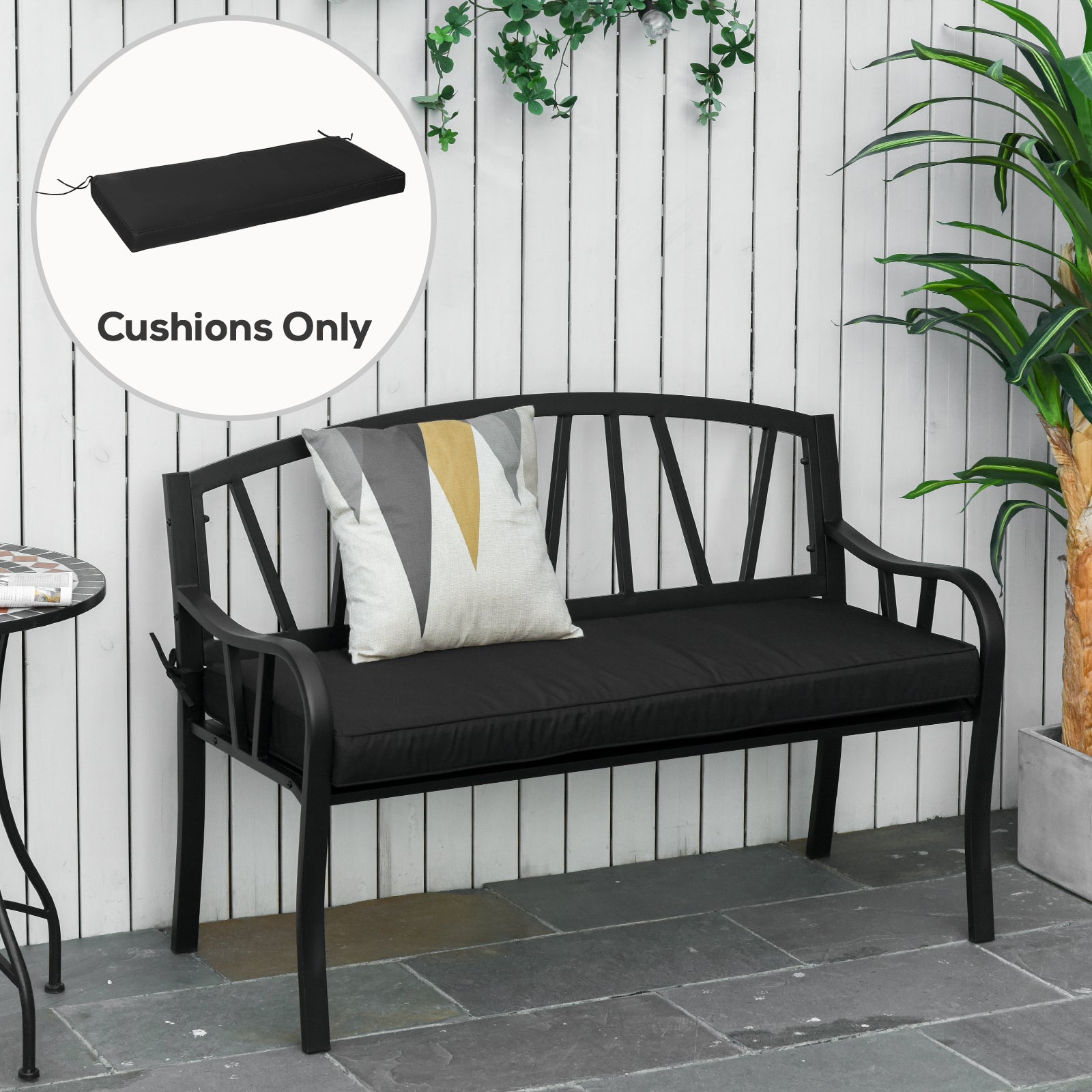 Outsunny Garden Bench Cushion 2 Seater Loveseat Seat Pad for Patio Swing Furniture for Indoor & Outdoor Use, 120 x 50 x 8 cm, Black