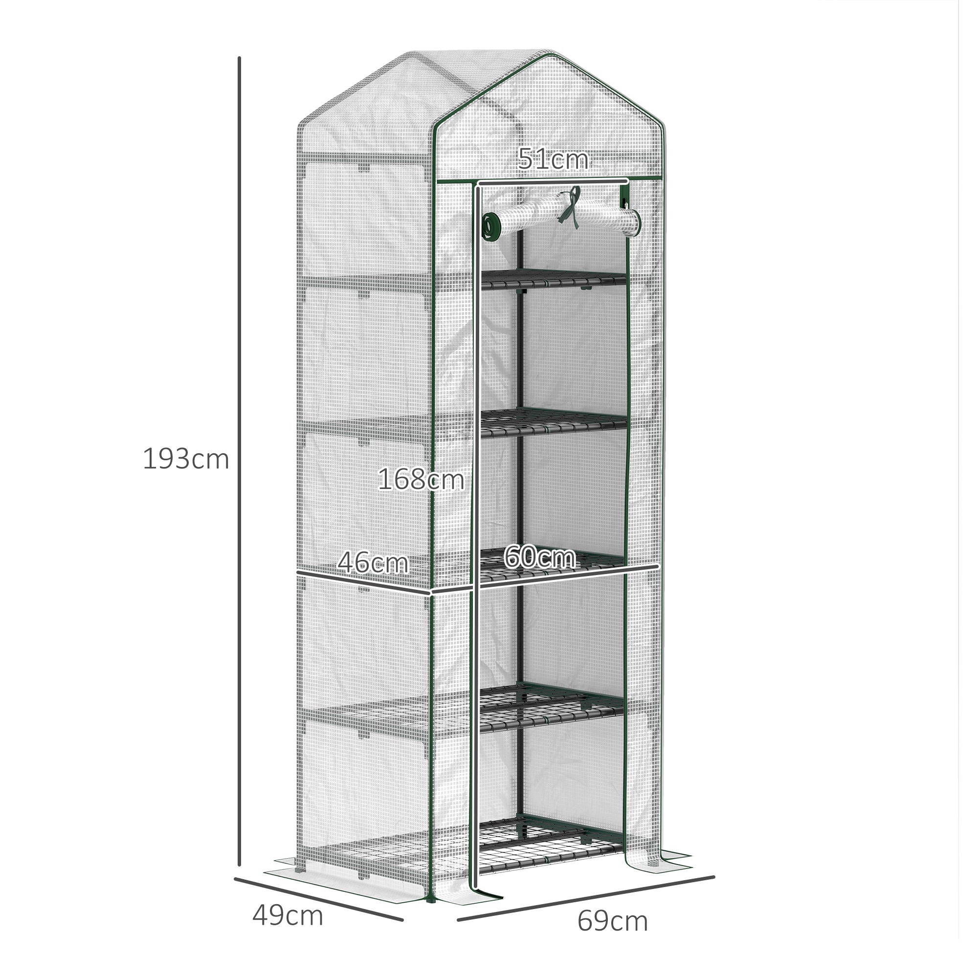 Outsunny 193cm Five Shelf Mini Greenhouse - White