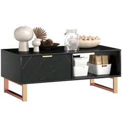 HOMCOM Elegant Marble Effect Storage Coffee Table - Black
