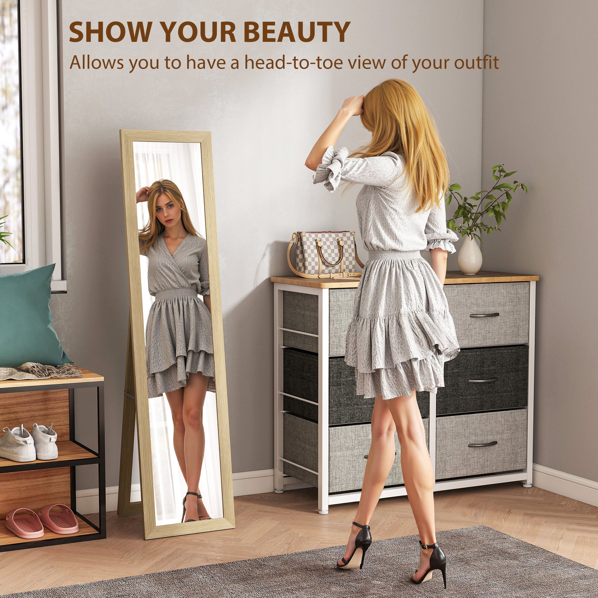 HOMCOM 37 x 157 cm Full Length Mirror - Natural