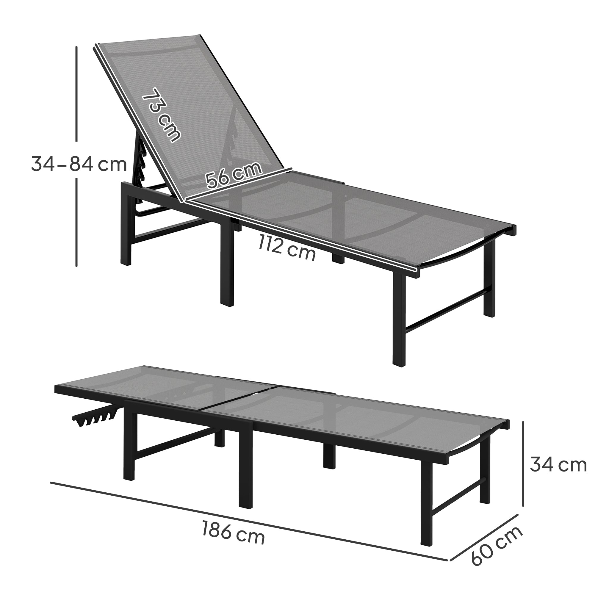 Outsunny Reclining Sun Lounger - Grey