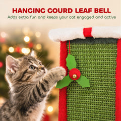 PawHut Cat Scratching Post for Indoor Cats, 81cm Tall Cat Scratcher with Sisal Rope, Hanging Bell Toy, Stable Base, Green & Red