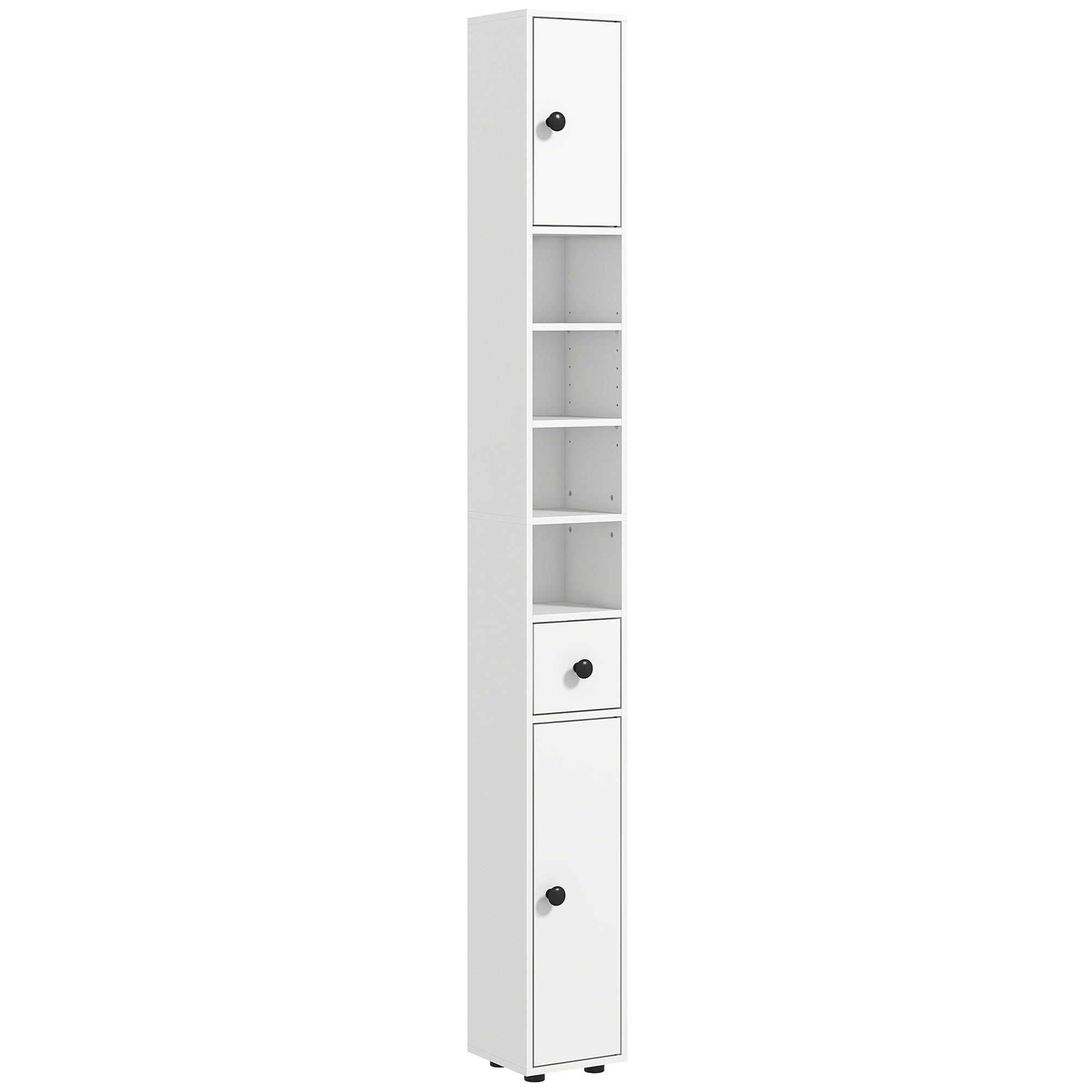 kleankin 180cm Slim Bathroom Cabinet, with Drawer, Shelves and Cupboards - White