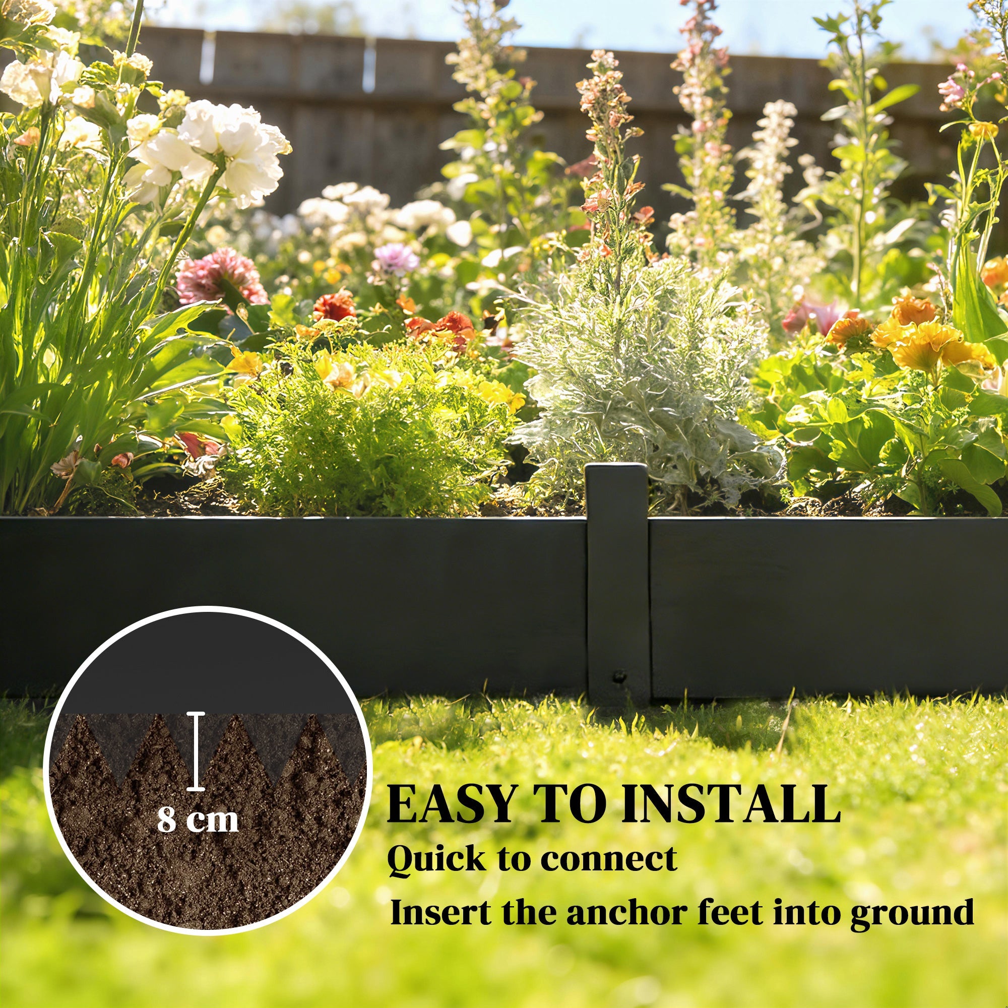 Outsunny 5pcs Garden Fence, Metal Picket Fence Panels, 115x20cm, Black