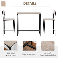 HOMCOM 3 Pcs Table Stool Set Industrial Design w/ Metal Frame Oak Tone MDF Panels Minimal Compact Beautiful