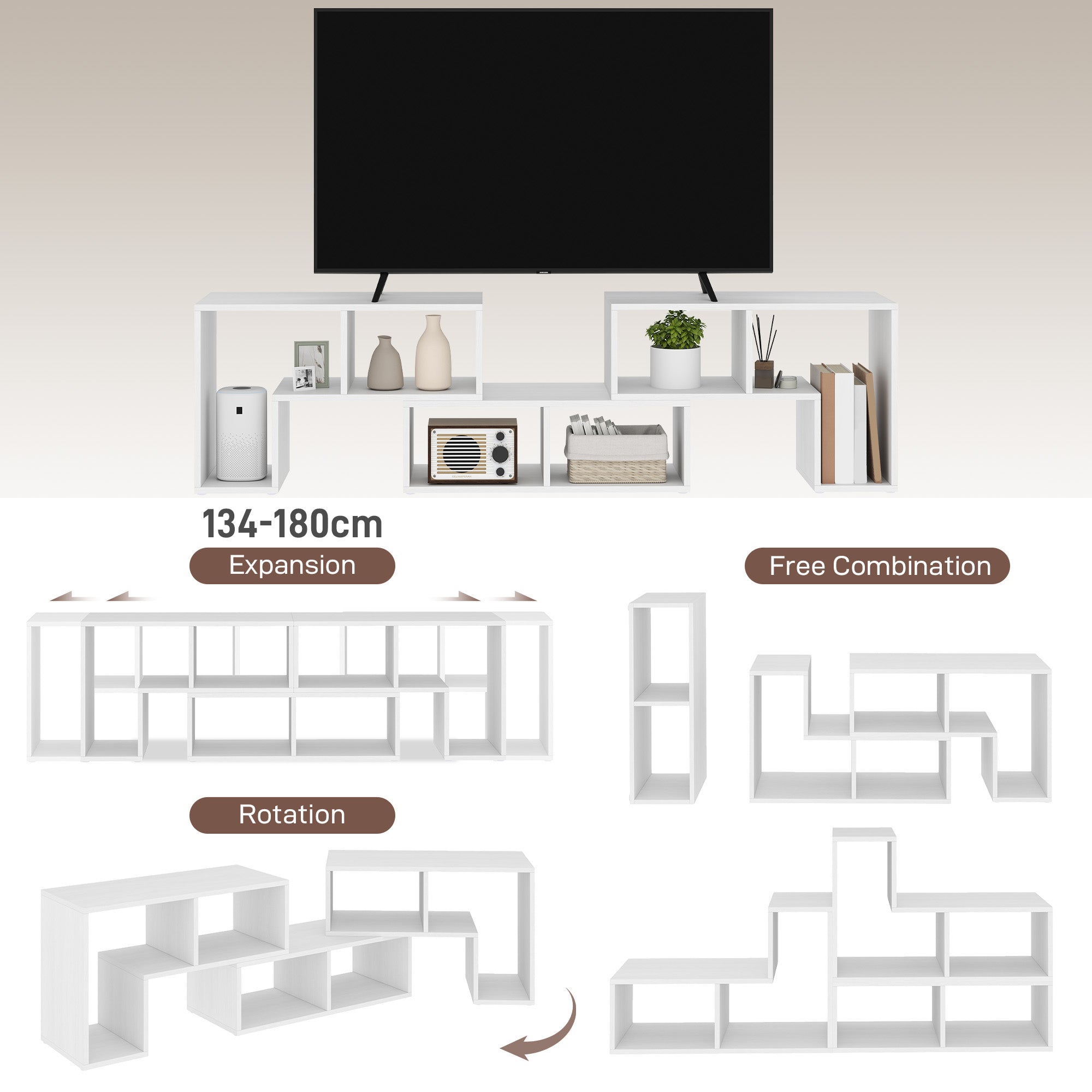 HOMCOM Three-Block Modular TV Stand - White Wood-Effect