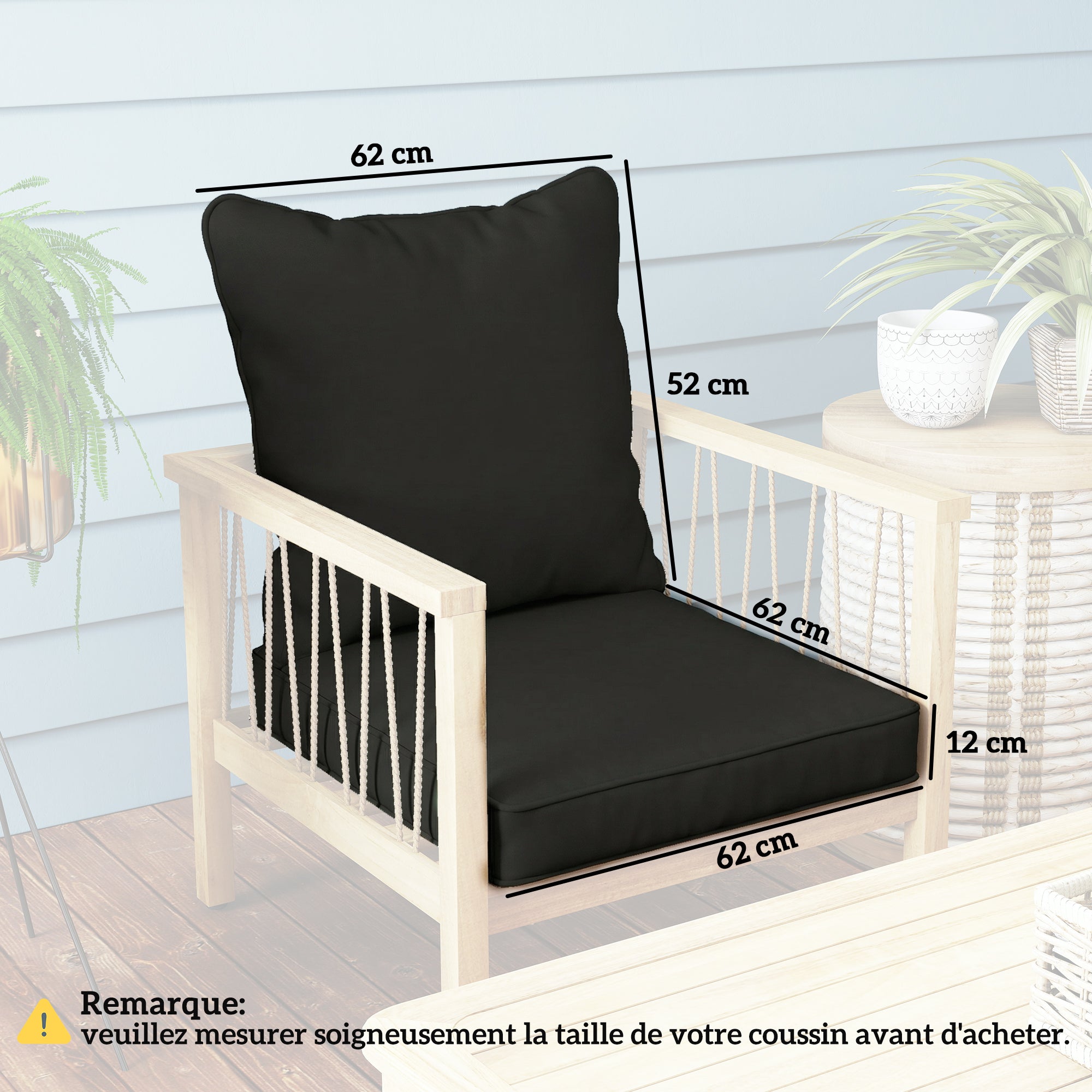 Outsunny Seat and Back Padded Cushion Set, CUSHION ONLY - Black