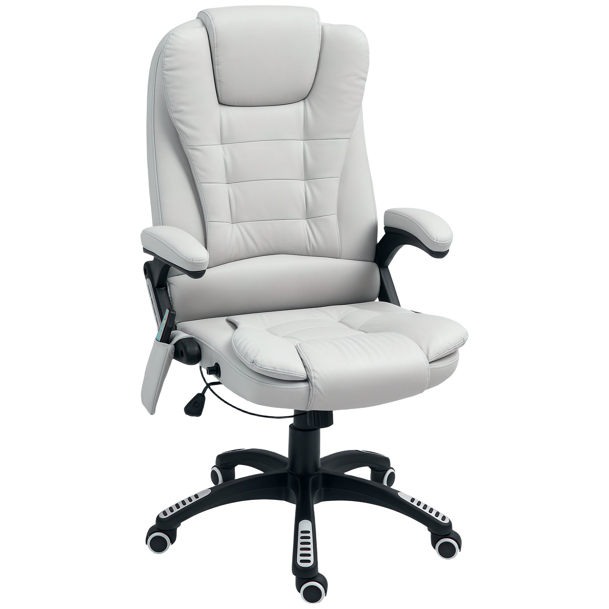 HOMCOM 6-Point Massage Office Chair with Seat Heated for Home Office, PU Leather High Back Executive Desk Chair with Adjustable Height and 360√Ç¬∞ Swivel for Work Study, Light Grey