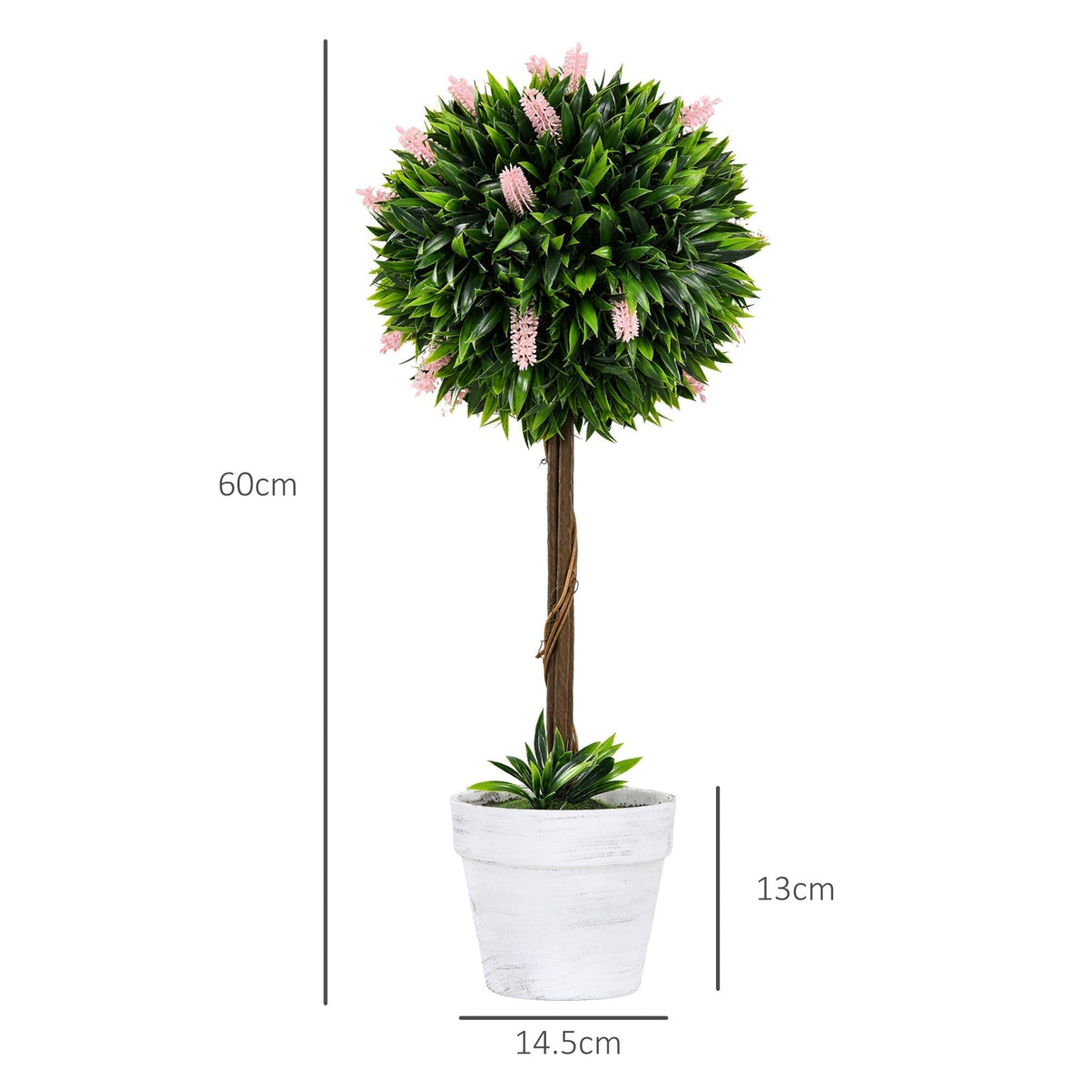 HOMCOM Set of 2 Decorative Artificial Plants Ball Trees with Flower for Home Indoor Outdoor Decor, 60cm,Pink