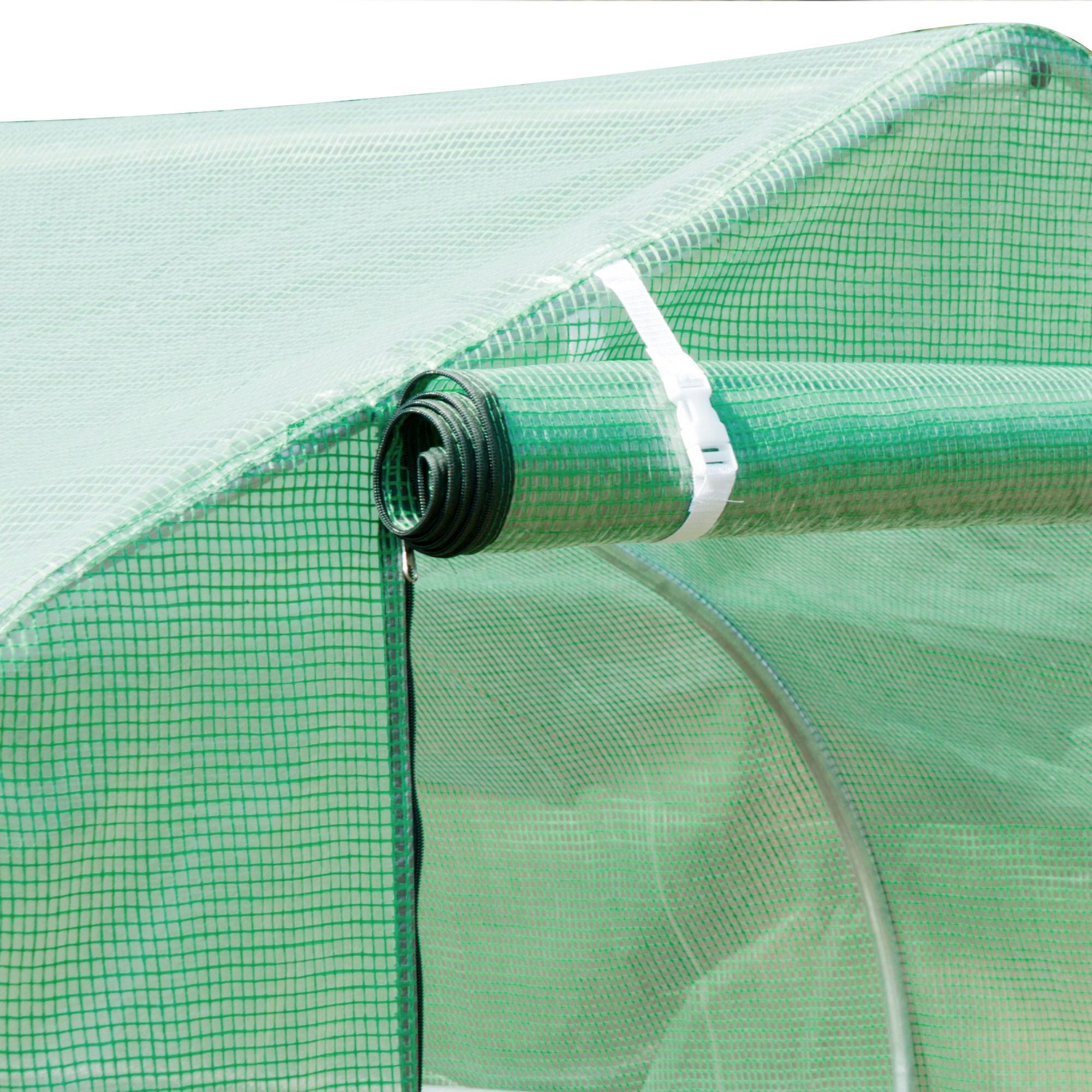 Outsunny Walk-in Polytunnel Greenhouse, Outdoor Garden Tunnel Greenhouse Tent with Zipped Roll-Up Door and 8 Mesh Windows, 6 x 3M