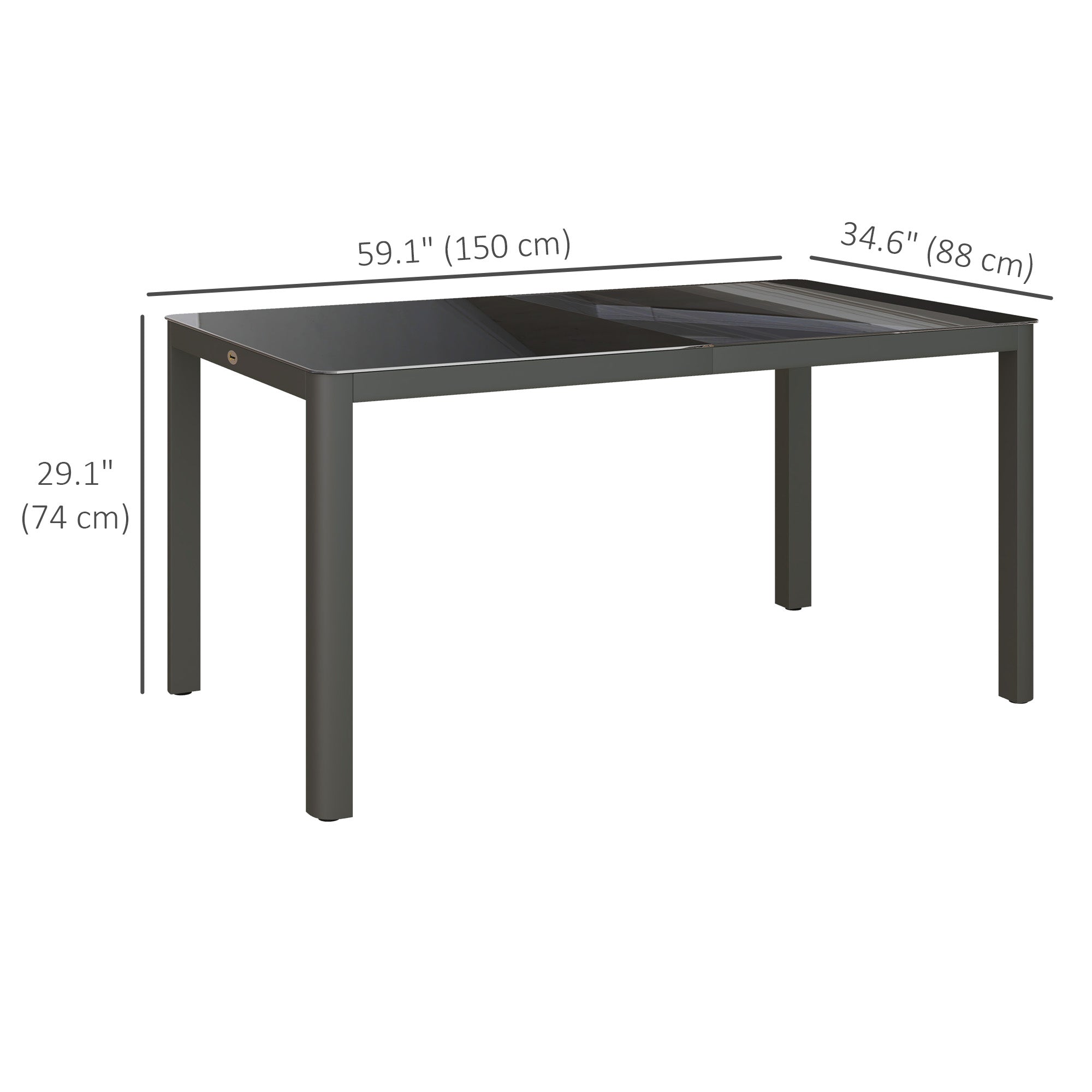 Outsunny 150cm x 88cm Aluminium Table, with Glass Tabletop - Grey