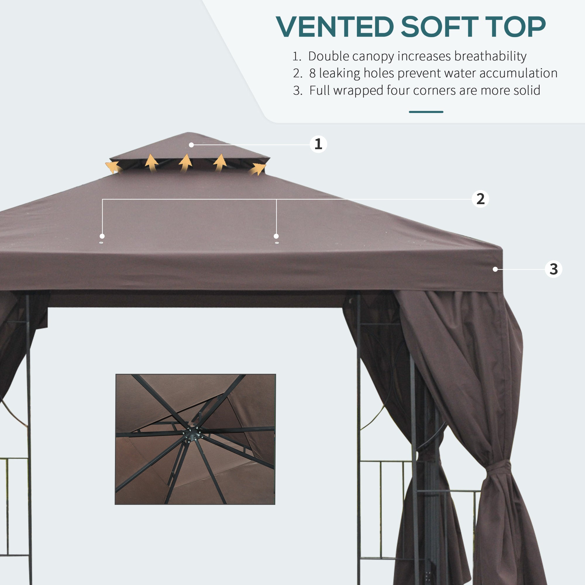 Outsunny 3 x 3 m Garden Gazebo Double√Ç Roof Marquee Patio Wedding Party Tent Canopy Shelter with Sidewalls (Brown)