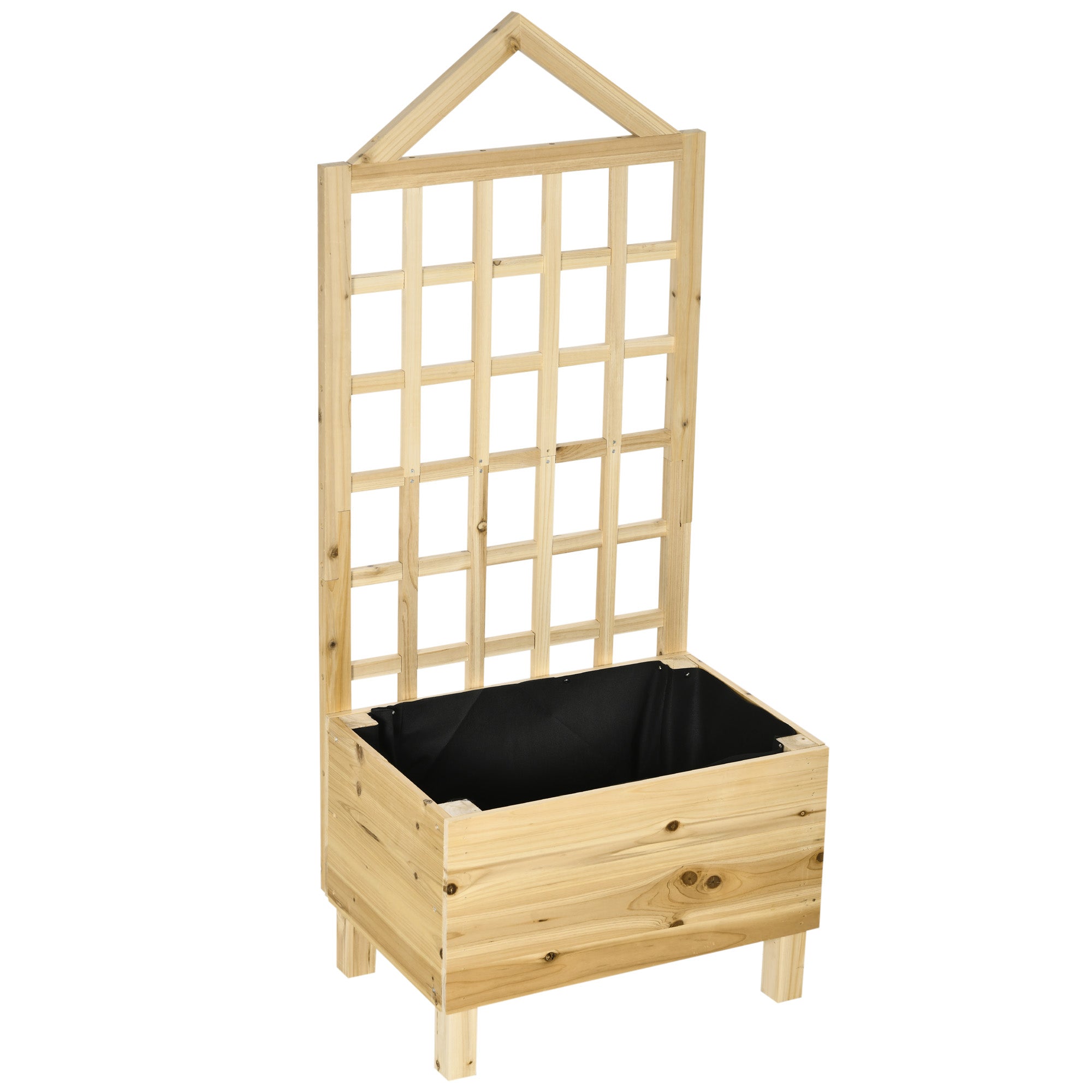 Outsunny Garden Planters with Trellis for Vine Climbing, Distressed Wooden Raised Beds, 90x43x150cm, Natural Tone