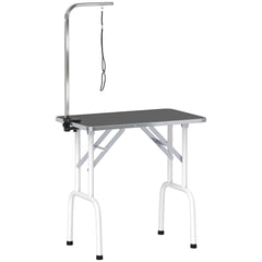 PawHut 32" Foldable Dog Grooming Table Pet Drying Beauty Table Adjustable Fixed Arm Rubber Top, Black