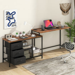 The office desk with the three fabric drawers pulled open to show the storage space inside