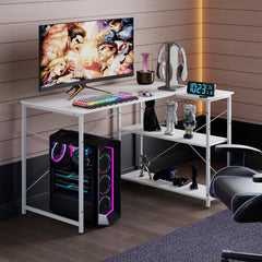 L-shaped Computer Desk Reversible Corner Desk with Adjustable Shelf-White