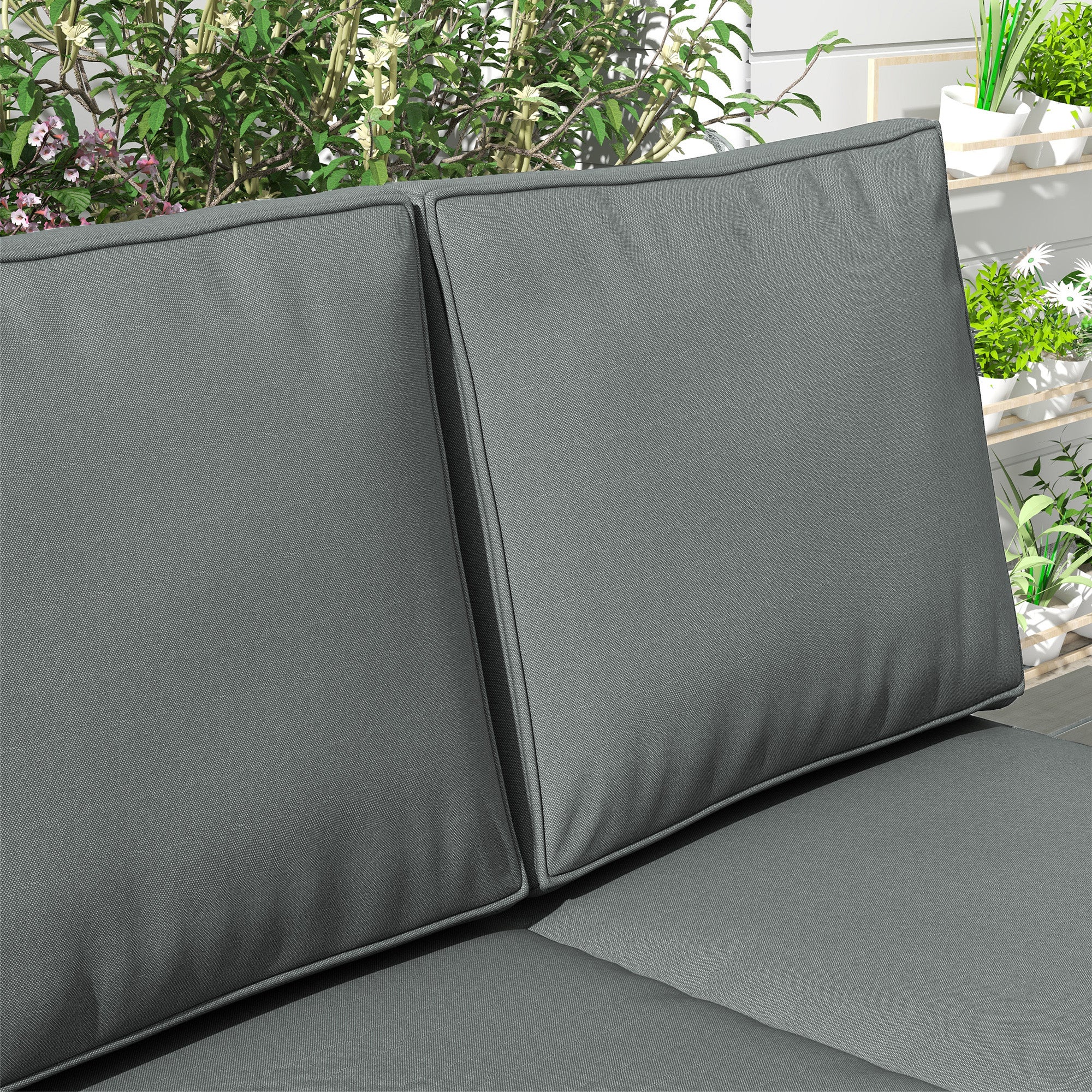 Outsunny 2 Seater Back and Seat Cushion Pillows Replacement, Patio Chair Cushions Set for Indoor Outdoor, Charcoal Grey