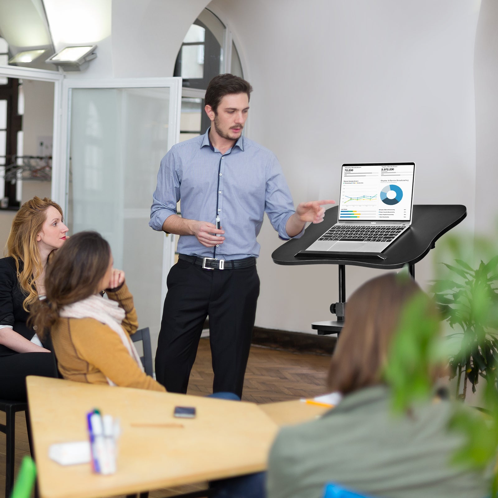 Laptop Cart Height Adjustable with Wheels-Black