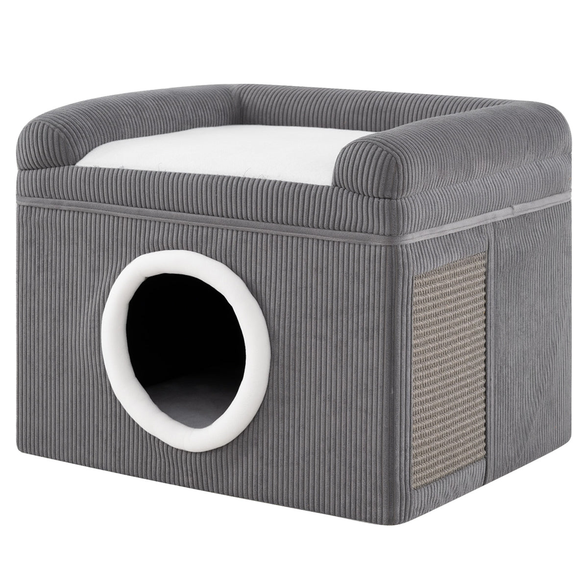 Large Cat Cave with Cozy Condo Sisal Scratching Mat and Anti-Slip Bottom-Grey
